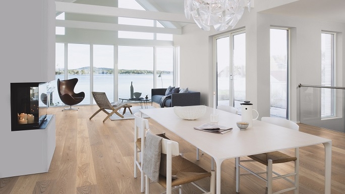 Boen wooden flooring in an open plan living room