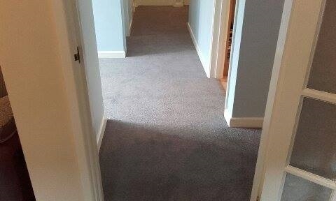 Hallway carpet installation phase 5 - Brand new Primo Plus hallway carpet in pumice