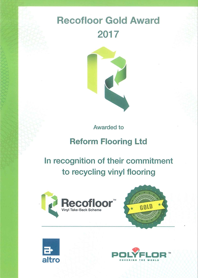 Reform Flooring's Gold Award from Recofloor