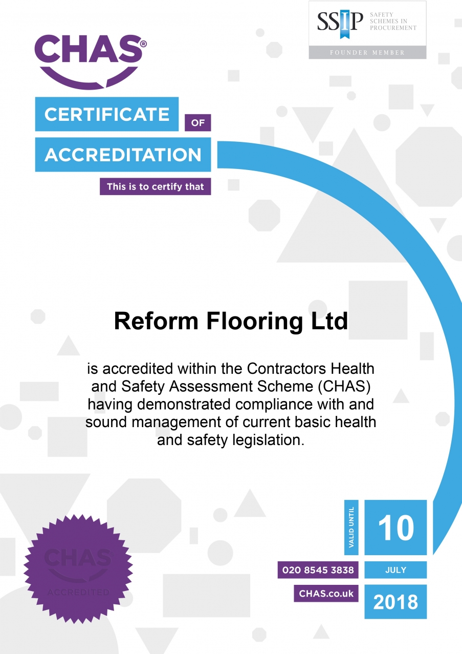Reform Flooring's CHAS Accreditation certificate